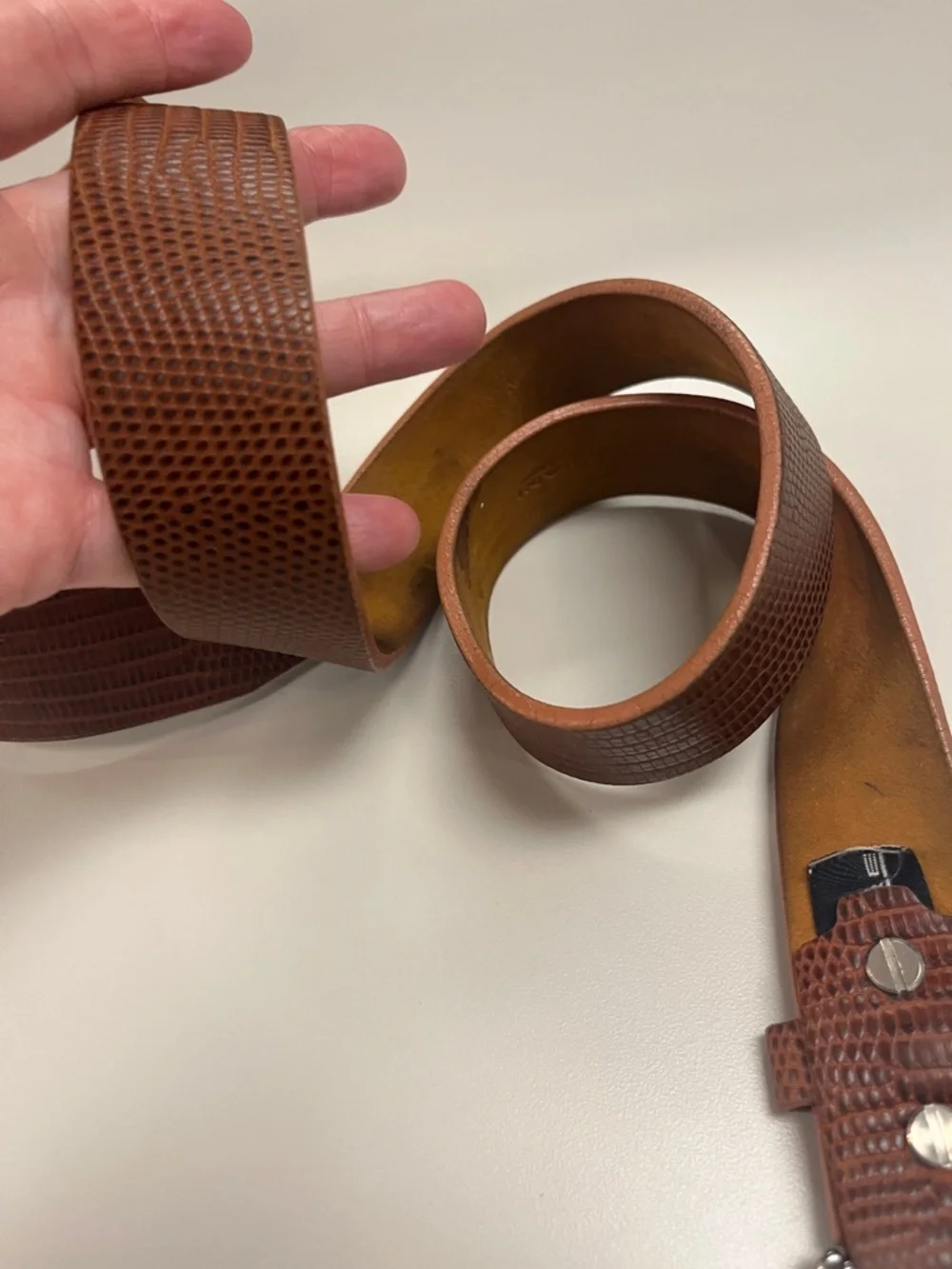 Remo Tulliani Textured Brown Leather Belt with Silver Buckle